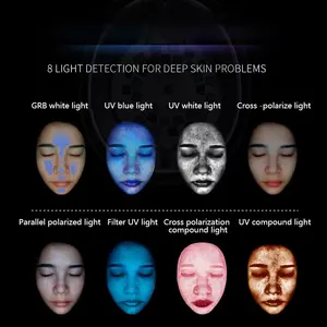 Scanner facial portátil branco para análise de umidade da pele facial, equipamento digital de 8 espectros e tela de 13,3 polegadas