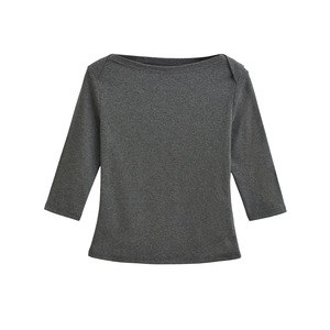 Nouveau T-shirt vintage d'automne à <span class=keywords><strong>col</strong></span> <span class=keywords><strong>bateau</strong></span> et manches trois-quarts, coupe ajustée, haut court pour femme - Product Image 4