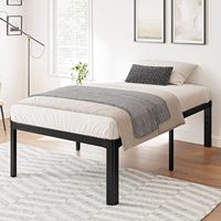 Cadre de lit double plateforme traditionnel robuste de 18 pouces, sans sommier requis, coins métalliques, montage facile, sans grincement, idéal pour hôtel