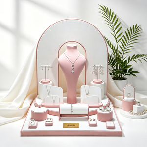 Luxury Jewelry Display Stand for <b>Necklaces</b> Bracelets Earrings <b>Rings</b> Pink Showcase Display Props for Retail Shop Window - Product Image 3