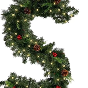 Décorations de Noël pour couronne de 180/270 cm, best-seller, avec pommes de pin, baies rouges artificielles <span class=keywords><strong>et</strong></span> éclairage LED - Product Image 4
