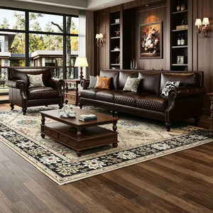 Collection de canapés Chesterfield capitonnés <span class=keywords><strong>vintage</strong></span> brun foncé 3 places + causeuse + <span class=keywords><strong>fauteuil</strong></span> |   Ensemble de salon de club avec fauteuils à accoudoirs et clous décoratifs - Product Image 4