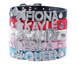 Rarewe, accesorios para mascotas, perro, mamá, <span class=keywords><strong>Collar</strong></span> DIY, abalorios de letras de diamante brillante de lujo, <span class=keywords><strong>Collar</strong></span> de remache personalizado, <span class=keywords><strong>Collar</strong></span> de perro de cuero - Product Image 2