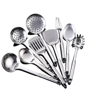 9 pcs Shovel Soup Spoon Meat Fork With Ring Round Handle Cooking Utensil Kitchenware Set Spoon and shovel flatware set