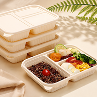Boîte à repas jetable en amidon de maïs écologique à 3 compartiments 900ml 1000ml 1100ml pour plats à emporter