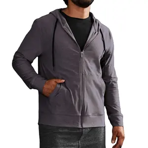 Drawstring At Hood Zippered Front Breathable Men's Hoodies And Sweatshirts Fashion Hoodie Men