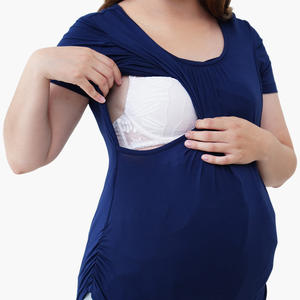 Vêtements de maternité grande taille pour femmes, pyjama en bambou, t-shirt court de maternité avec soutien-gorge d'allaitement, vêtements de grossesse, pyjama en modal de bambou - Product Image 3