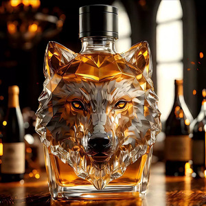 Bottiglia di Vino in Vetro Borosilicato di Alta Qualità, 300ML, Mini Portatile, Moderna, Artigianale, con Motivo a Lupo, per Whisky, Vendita all'Ingrosso per Decorazione - Product Image 4
