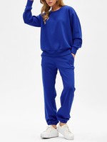 Vente en gros sur mesure pour femmes automne rayé manches longues col rond sweats pull pantalon sport deux pièces ensemble fabricant