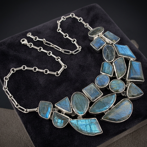 Art Palace Women's Geometric <b>Statement</b> <b>Necklace</b> With Lapis Lazuli Inlay 925 Silver Rhodium Plated Bohemia Style Link Chain - Product Image 2