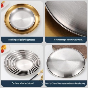 Assiette de service ronde en acier inoxydable 201 pour barbecue coréen, plateau de cuisson pour camping, pique-nique, extérieur, 14-45 cm, argent - Product Image 4