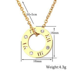 Collar de Diamantes con Colgante Circular de Números Romanos, Cadena de Acero Inoxidable 304, Color Oro Rosa, Plata y Oro, para Uso Diario - Product Image 5