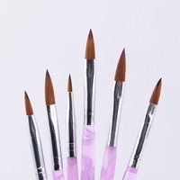 Ensemble de 6 pinceaux à ongles en acrylique avec logo personnalisé, manche en acrylique violet, kit de pinceaux à ongles en cristal, vente en gros pour les fournitures d'onglerie