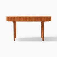 Bureau en bois de style moderne du milieu du siècle, table centrale à lattes de 150 cm avec bords arrondis pour appartement haut de gamme ou bureau à domicile