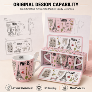 Ensemble de tasses à café en céramique souvenirs touristiques de <span class=keywords><strong>Paris</strong></span>, France, avec motif Tour Eiffel, assiette, cadeau, fabricant, personnalisation OEM ODM, vente en gros - Product Image 4
