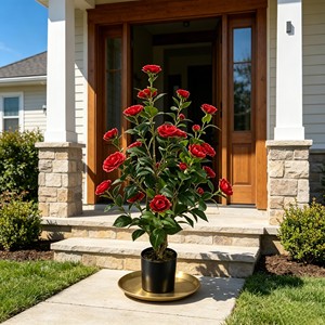Camélia rouge élégant et délicat en pleine floraison avec des pétales volumineux superposés pour la décoration de banquets, les vitrines, les chambres et les jardins. - Product Image 5