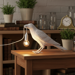 Lampe de chevet/de table en résine peinte à la main, sculpture d'oiseau porte-bonheur, veilleuse pour chambre à coucher, salon, décoration de la maison, ampoule - Product Image 4