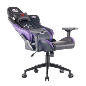 Silla de Juego Ergonómica 4D Personalizada al por Mayor, Reposabrazos 4D, Estructura de Metal, Reposacabezas Reclinable, Almohada Lumbar, Negro y Morado - Product Image 6