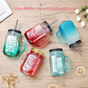 Oferta Especial: Vaso <span class=keywords><strong>de</strong></span> Vidrio Cuadrado <span class=keywords><strong>de</strong></span> Boca Ancha <span class=keywords><strong>de</strong></span> 400 ml (14 oz) con Tapa y Pajita para Repuesto <span class=keywords><strong>de</strong></span> Licuadora Eléctrica Portátil - Product Image 2