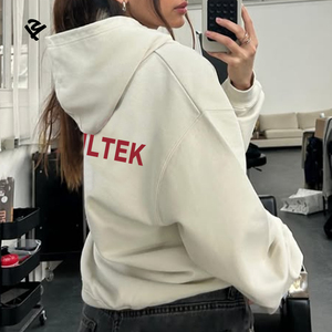 Felpa <span class=keywords><strong>con</strong></span> logo personalizzato in pile Streetwear oversize felpa <span class=keywords><strong>con</strong></span> <span class=keywords><strong>cappuccio</strong></span> da <span class=keywords><strong>donna</strong></span> di alta qualità a manica lunga bianca <span class=keywords><strong>con</strong></span> <span class=keywords><strong>cappuccio</strong></span> - Product Image 3