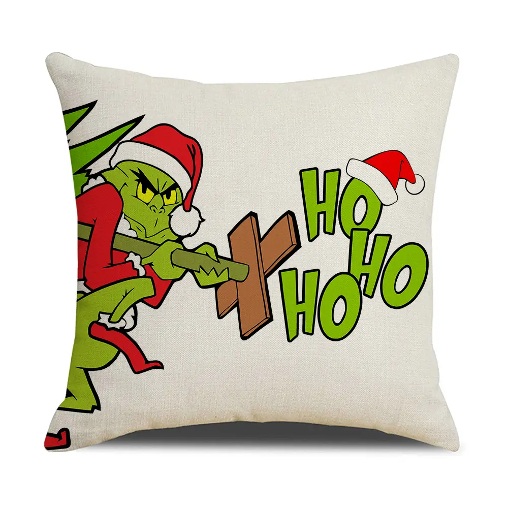 High Quality Merry Grinchmas Linen Pillow Case Digital Printing Grinch Cushion Cover Home Decor Couch Throw Pillow Cover