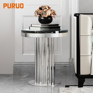 Puruo sống đồ nội thất thiết kế hiện đại kim loại Sliver thép không gỉ ít đá cẩm thạch Top Vòng bảng bên - Product Image 2