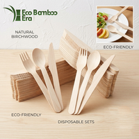 Ensemble de couverts jetables en bois écologiques en bois de bouleau naturel pour la restauration événementielle et la vente en gros
