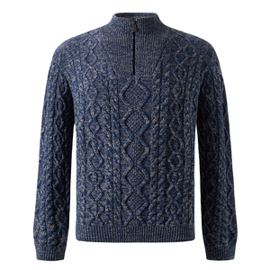 Custom Logo OEM ODM Men's Jacquard <b>Jumper</b> <b>Pullover</b> Knitwear Winter Long Sleeve Knitted Quarter Zip Merino Wool Sweater - Product Image 6