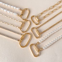 eManco Kleiner ovaler Karabiner-Anhänger aus Edelstahl mit 14K Goldkette, minimalistischer Damen-Anhänger, Schmuck