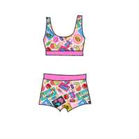 Ensemble deux pièces d'été respirant pour fille, imprimé vintage, avec débardeur en tissu peigné motif cerises et short en dentelle