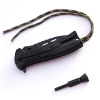 Couteau de poche pliable de survie en acier inoxydable noir avec sifflet et allume-feu pour le camping