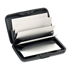 Porte-cartes de visite en aluminium gris foncé, élégant, avec logo personnalisé, porte-carte d'identité avec fonctionnalités anti-vol RFID, logo personnalisable - Product Image 2