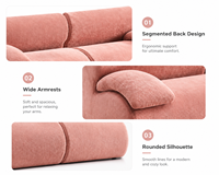 Canapé 2 places en chenille rose poudré, ergonomique segmenté, avec accoudoirs larges et rembourrés, design tubulaire courbé et élégant, imperméable et compressé
