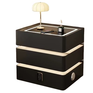 Mesita de noche inteligente de <span class=keywords><strong>madera</strong></span> de lujo moderna con luz Led carga inalámbrica huella dactilar muebles de dormitorio de cuero blanco - Product Image 1