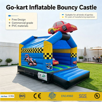 Château gonflable commercial en PVC bleu pour enfants, motif voiture de course, avec support personnalisé, pour fêtes et événements