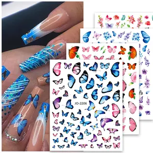 Laser 3d Nail Art Sticker Ocean Blue Butterfly Self-Adhesive Paper Transfer Sticker