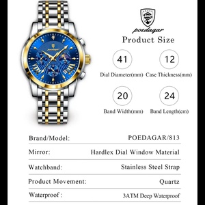Reloj de Lujo POEDAGAR para Hombre, Resistente al Agua, Luminoso, con Fecha, Cronógrafo, Reloj de Cuarzo, Acero Inoxidable - Product Image 2