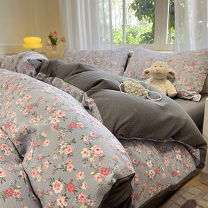 Draps de <span class=keywords><strong>lit</strong></span> en microfibre lavés et confortables King drap de <span class=keywords><strong>lit</strong></span> en Faux lin Polyester housse de couette literie femmes hommes adolescents 4 pièces ensembles - Product Image 1