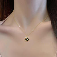 Ensemble de bijoux en acier inoxydable, trèfle à quatre feuilles, plaqué or, serti de diamants, collier et boucles d'oreilles, motif floral classique pour anniversaire