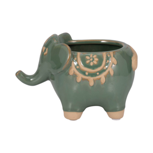 Vaso per Fiori a Forma di Elefante, Decorativo in Ceramica Stoneware per Piante Succulente da Interno ed Esterno - Product Image 1