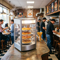 Vitrine chauffante électrique commerciale à 4 niveaux en acier inoxydable pour pizzas, avec étagère rotative à 360°, injection de vapeur et températures multiples