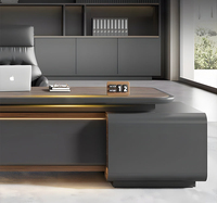 Scrivania Direzionale Moderna da 71 a 126 Pollici di Larghezza con Gestione Cavi, Cassetti Bloccabili, Illuminazione a LED e Pannello Privacy