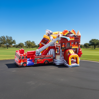Château gonflable commercial de haute qualité en PVC certifié CE, combo camion de pompiers avec toboggan pour fêtes, garantie 3 ans