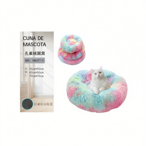 Set di Tre Pezzi per Cuccia Rotonda in Velluto Colorato a Forma di Pavone, per Letti Eleganti per Animali Domestici - Product Image 2