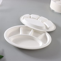 Plateau jetable biodégradable en canne à sucre, 5 compartiments, forme patte de chat ovale, 12,5 pouces, pour fête, multi-compartiments, moderne