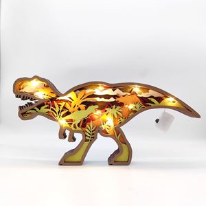 Uionen New Carved Wooden Animal <b>Crafts</b> Creative Home Office Desktop Decorations Wooden Dinosaur Ornaments - Product Image 2