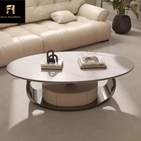 Table basse ovale en pierre frittée de luxe italienne, design élégant, table à thé de haute qualité pour salon avec tiroirs