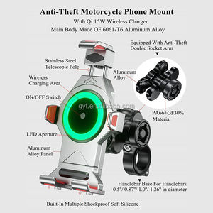 Accessoires de vélo et de moto de haute qualité, amortisseur de chocs, support de téléphone rotatif à 360 degrés, chargeur sans fil 15W avec lumière LED - Product Image 2