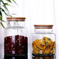 Porte-bidon de stockage en verre transparent avec couvercle en bambou hermétique Récipient décoratif moderne Bocal en verre