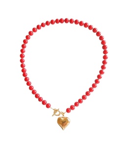 Elegante <span class=keywords><strong>Collana</strong></span> con Perline Rosse <span class=keywords><strong>e</strong></span> Ciondolo a Cuore Dorato, Trendy <span class=keywords><strong>e</strong></span> Chic, con Imitazione <span class=keywords><strong>di</strong></span> <span class=keywords><strong>Diamanti</strong></span> <span class=keywords><strong>e</strong></span> <span class=keywords><strong>Perle</strong></span>, Choker - Product Image 5
